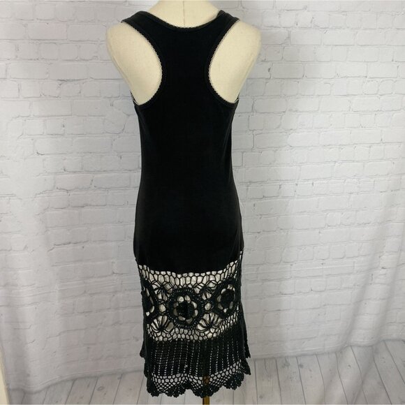 ⭐ 3/$15 Vintage Y2K Moda International XS Cotton Black Crochet Boho Midi Dress - Picture 6 of 10